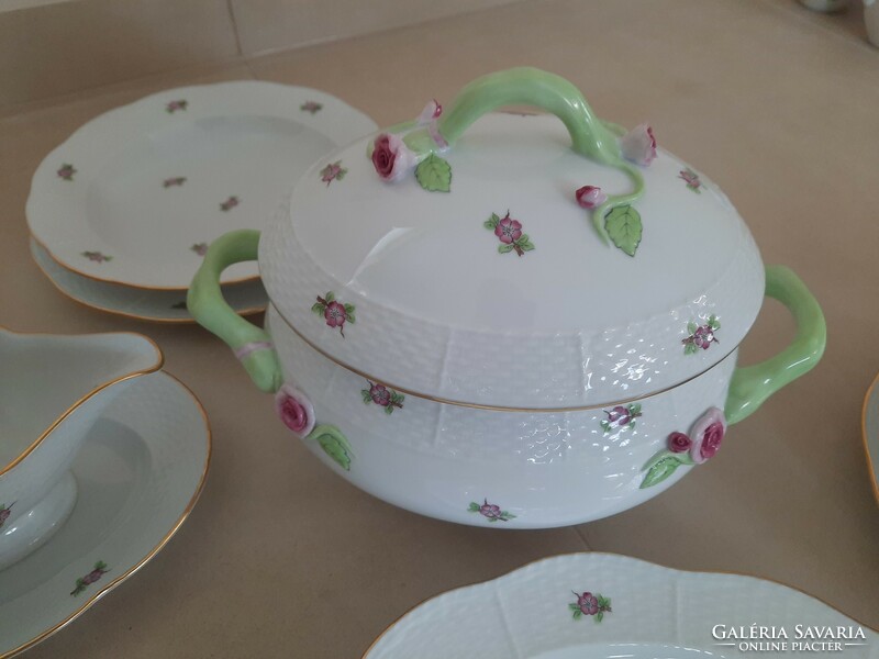 Herend mauve porcelain tableware with flower pattern