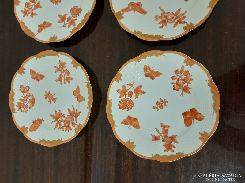 Set of 6 Herend orange Victoria pattern porcelain cake plates