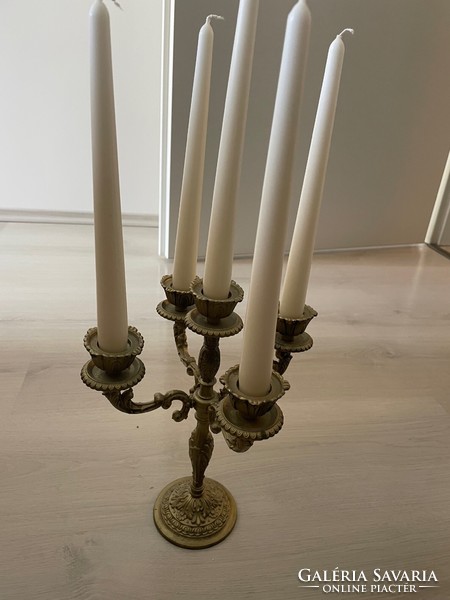 Brass candle holder with 5 candles, approx. 26 cm high