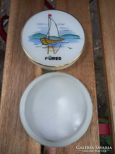 Balaton/Füred retro milk glass box/ nostalgia, collector's item from Balatonfüred/Balaton sailing