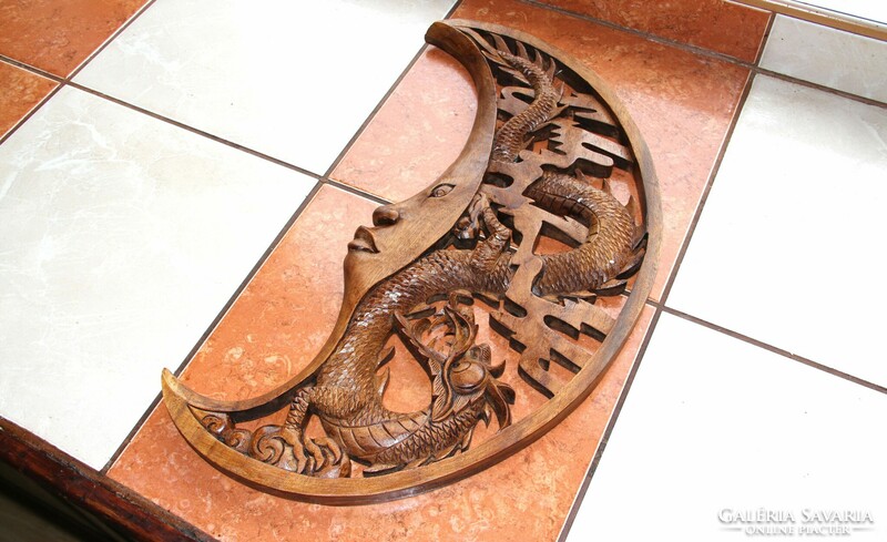 Large carving, wall decoration, ornament sun, moon, dragons