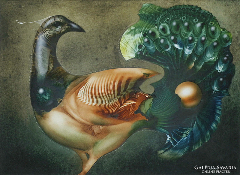 Tamás Végvári: Peacock - with frame 40x50 cm - artwork: 26x36 cm - 205/278