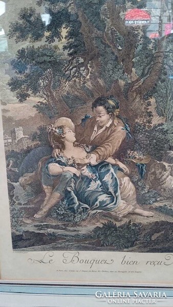 XIX. századi szinezett rézkarc, 32 x 24 cm-es nagyságú szépség.