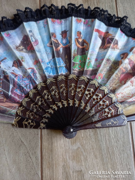Beautiful old canvas fan (44x24.5 cm)