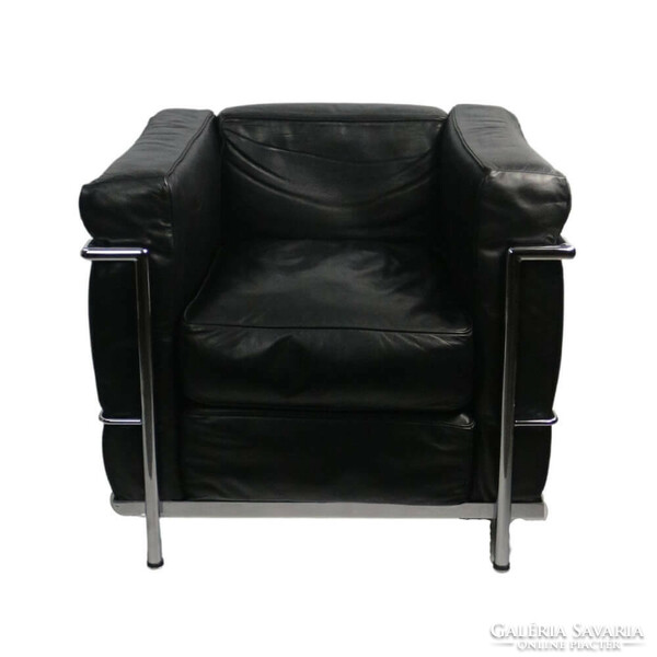 Corbusier  - LC2 - olasz gyártás -fekete marhabőr fotel - bőr fotel -