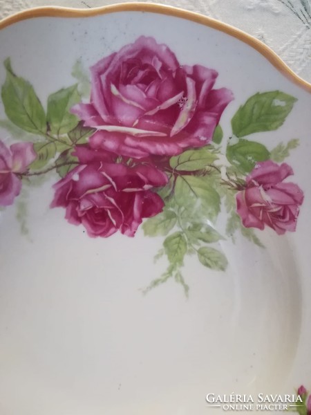 Zsolnay porcelán rózsás mély tányér