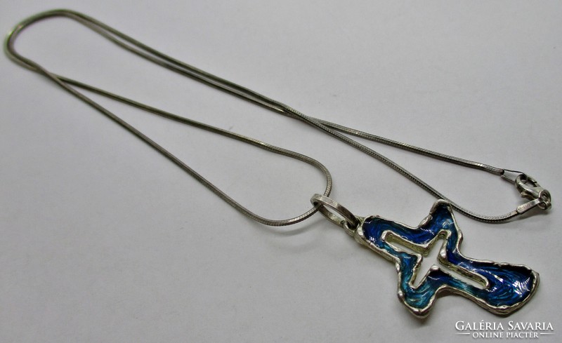 Silver necklace with a special enameled cross pendant