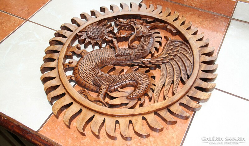 Large carving, wall decoration, ornament sun, moon, dragons