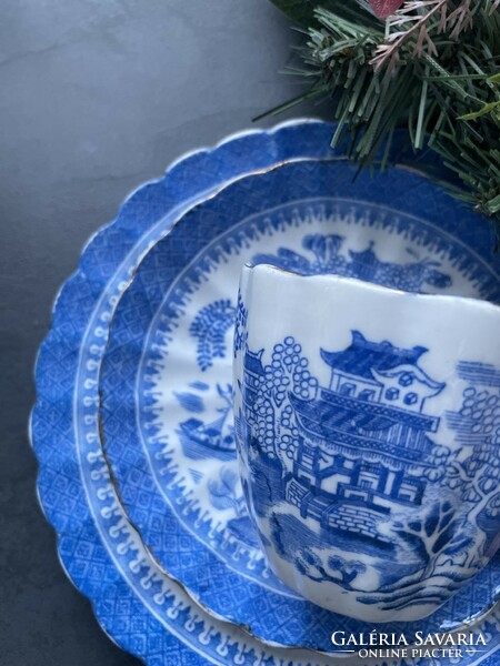 Nagyon régi ‘Kay & Co. Worcester kék fűzfa mintás csontporcelán teás reggeliző szett