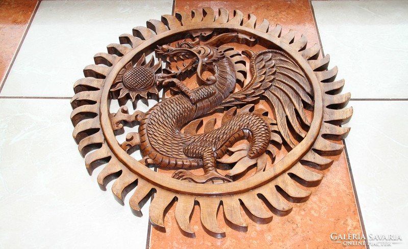 Large carving, wall decoration, ornament sun, moon, dragons