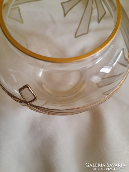 Aranyozott elegáns üveg  váza 16 cm