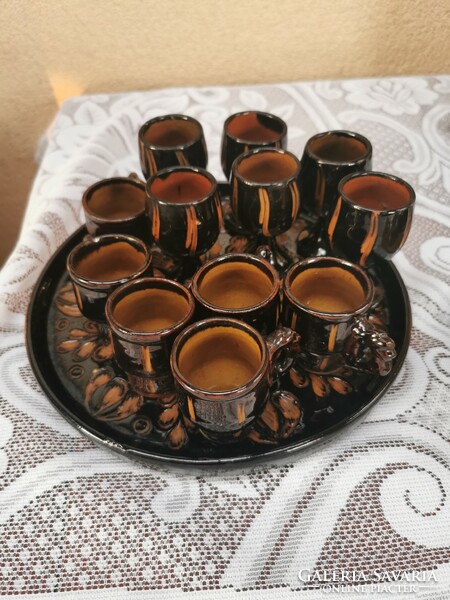 Ceramic brandy glasses + plate