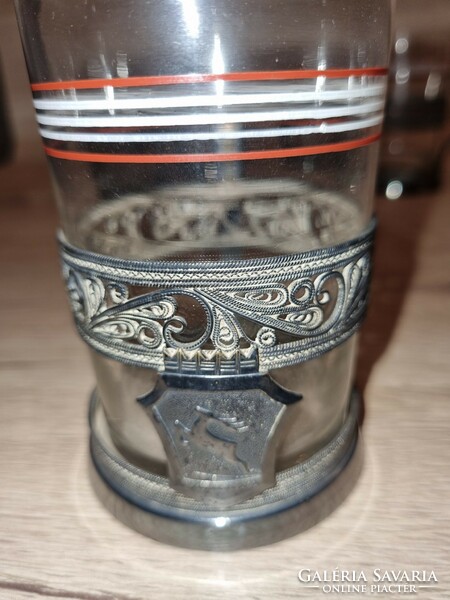Silver-plated, marked cup holders with glasses