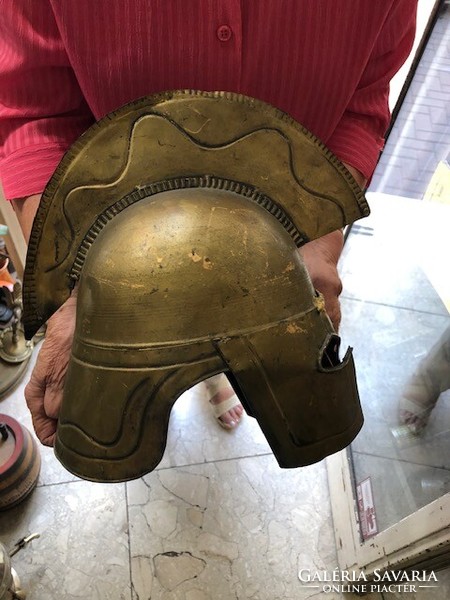 Spartan helmet made of copper, min. 150-year-old rarity, for home decoration.