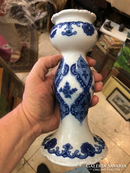 Real cobalt porcelain candle holder, German, height 20 cm.