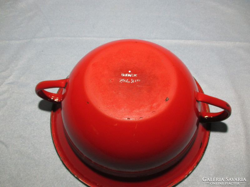 Old small red enamel vajling, vajling, bowl with handles