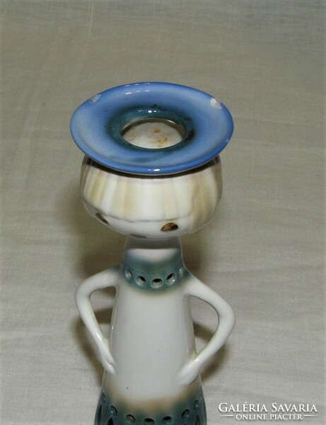 Figural candle holder - gray sábo antonia - aquincumi aqua painted
