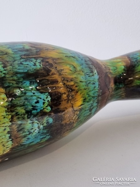 Retro applied art ceramic floor vase 45 cm - extra colorful, glossy glaze