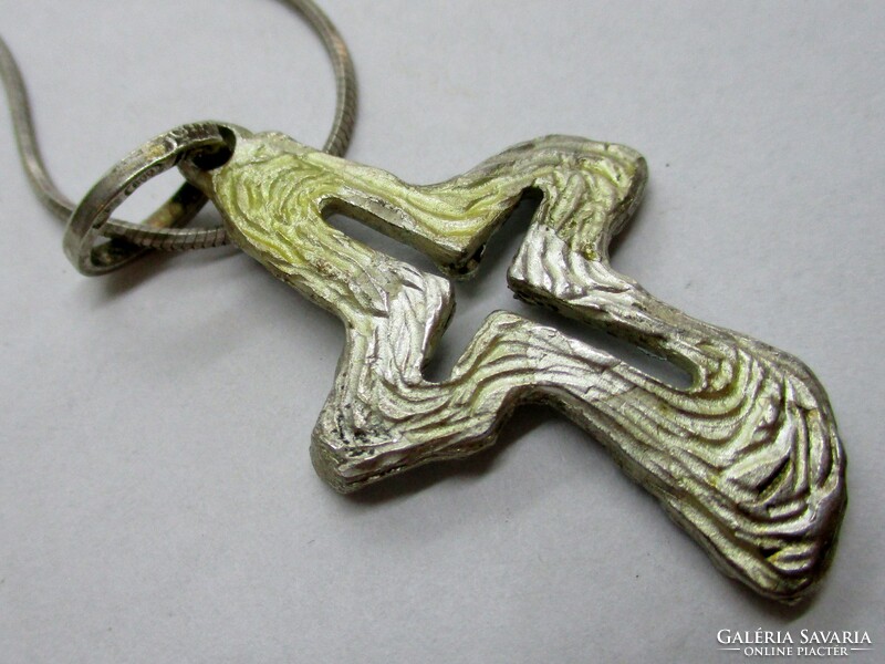 Silver necklace with a special enameled cross pendant