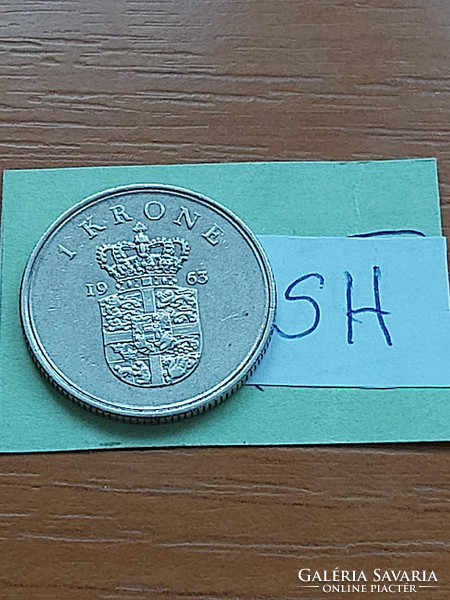 Denmark 1 kroner 1963 ix. King Frederick, copper-nickel sh