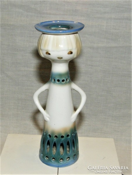 Figural candle holder - gray sábo antonia - aquincumi aqua painted