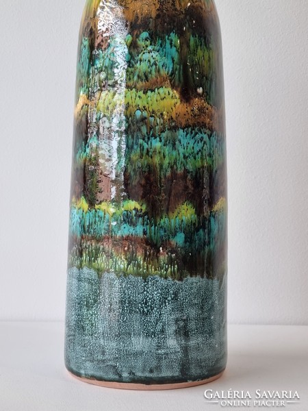 Retro applied art ceramic floor vase 45 cm - extra colorful, glossy glaze