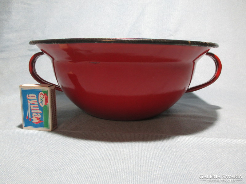 Old small red enamel vajling, vajling, bowl with handles