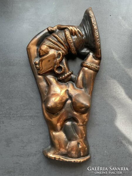 Heavy bronze, African, tribal female nude embossed wall decoration, relief