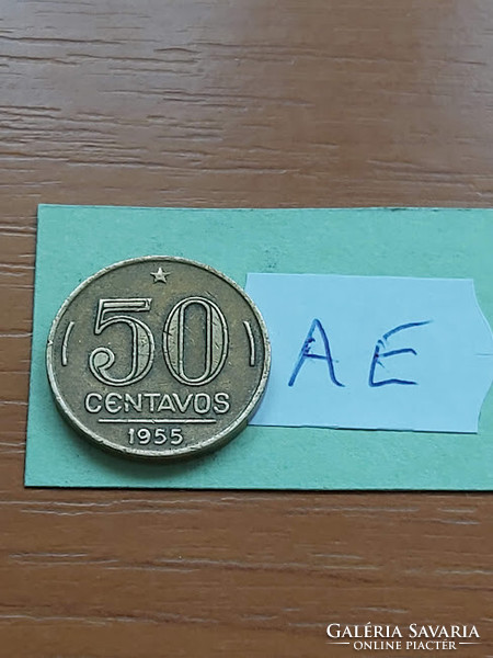 Brazil brasil 50 centavos 1955 presidente dutra aluminum bronze #ae