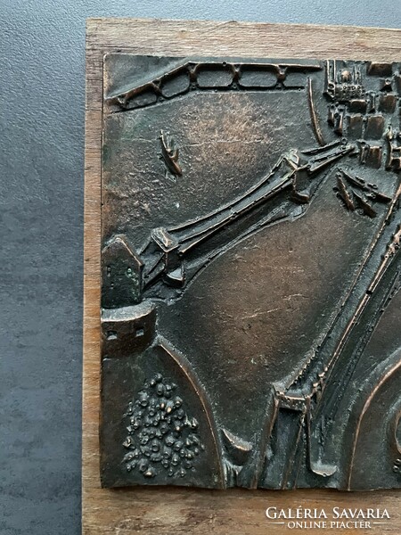 TÉLI VÁSÁR!  Iparművészeti alkotás, Budapest bronz plakett, fali kulcstartó, 15 x 12 cm
