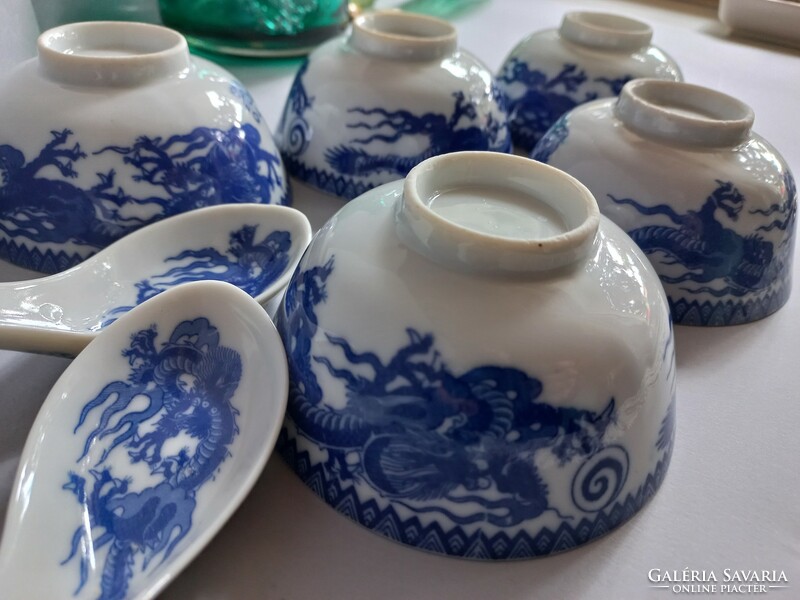 Japanese blue dragon rice bowl 5 pcs, 2 spoons