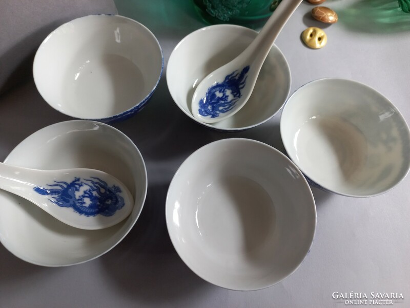 Japanese blue dragon rice bowl 5 pcs, 2 spoons