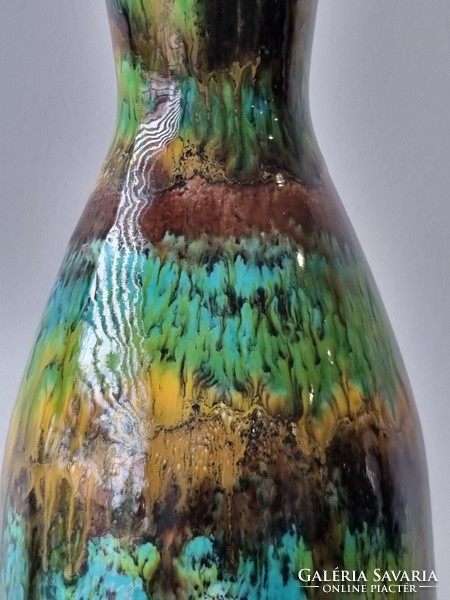 Retro applied art ceramic floor vase 45 cm - extra colorful, glossy glaze