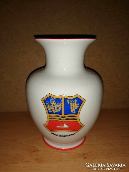 Hollóháza porcelain vase with a rose pattern and inscription - 17.5 cm (29/d)