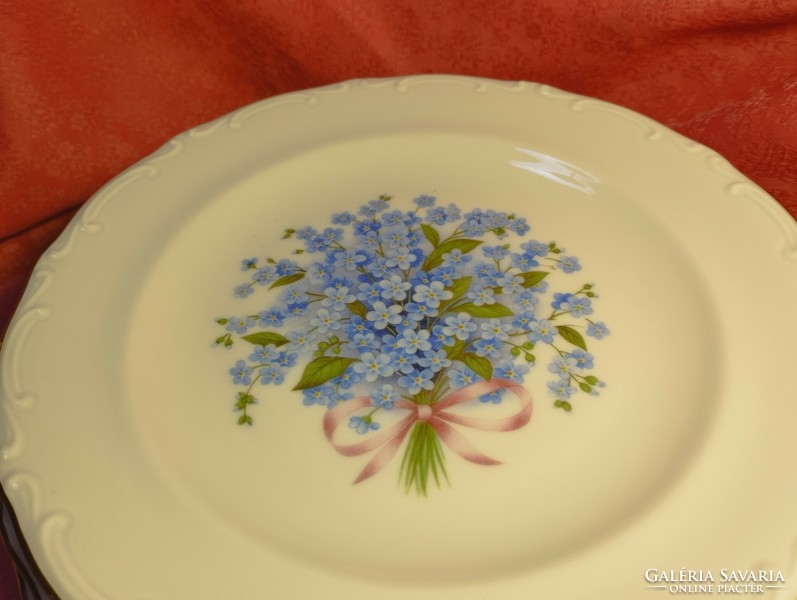 6 db. porcelán süteményes tányér, kék százszorszép