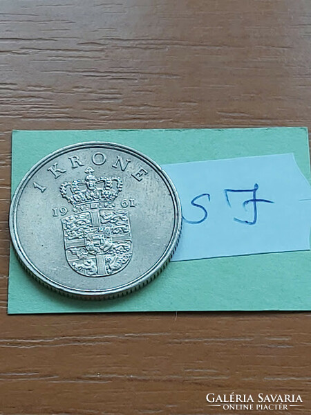Denmark 1 kroner 1961 ix. King Frederick, copper-nickel sj