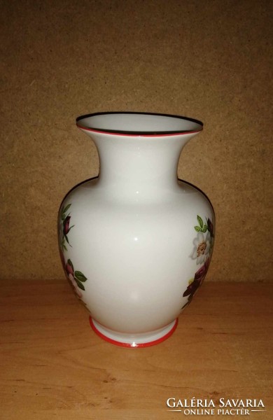 Hollóháza porcelain vase with a rose pattern and inscription - 17.5 cm (29/d)