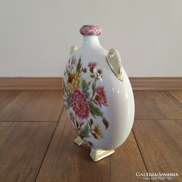 Antique Zsolnay floral water bottle