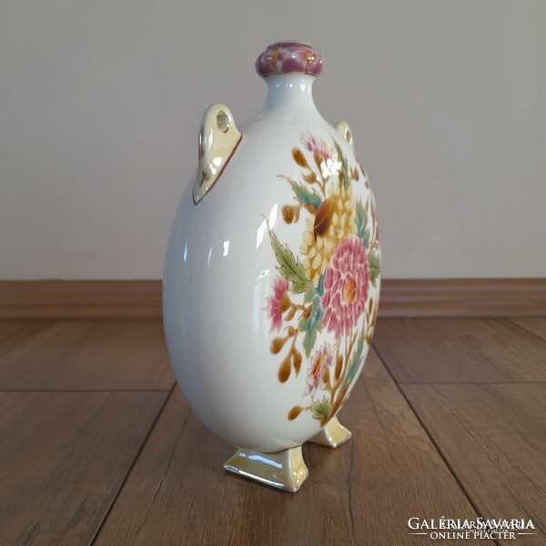 Antique Zsolnay floral water bottle