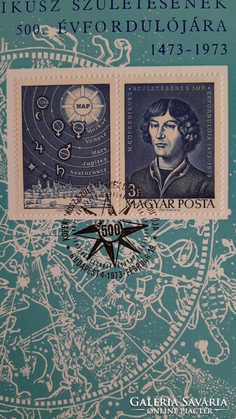Kopernikusz Születésének 500. évfordulójára Emléklap 1973 elsőnapi bélyegzéssel és bélyeggel UNC