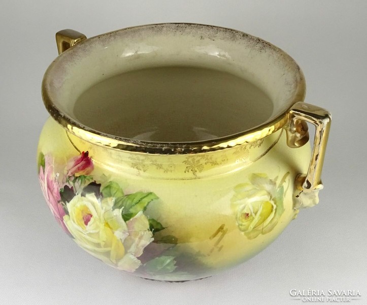 1N652 antique large earthenware pot with rose decoration 33 cm