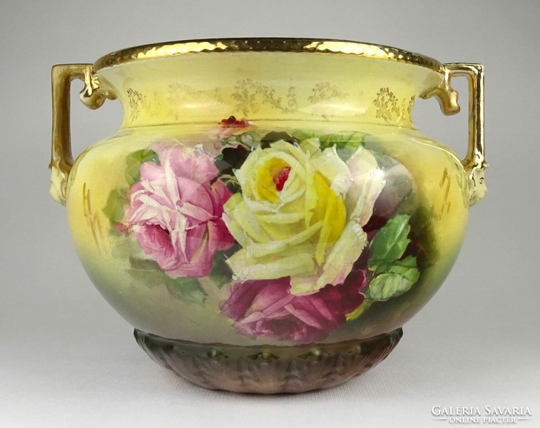 1N652 antique large earthenware pot with rose decoration 33 cm