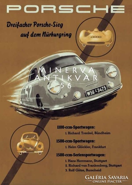 Porsche Nürburgring autóverseny automobil hirdetés cca. 1950. Vintage reklám plakát reprint