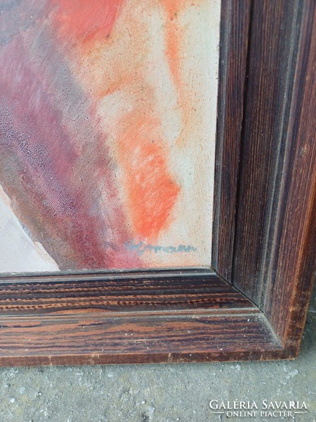 Zoltán Hermann oil wood fiber painting. With the title Doe's Eye