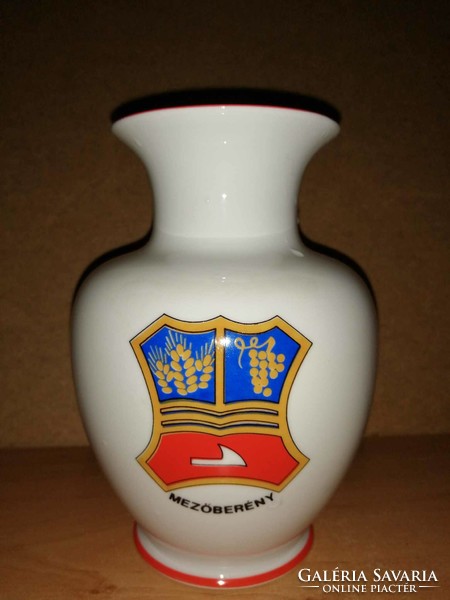 Hollóháza porcelain vase with a rose pattern and inscription - 17.5 cm (29/d)