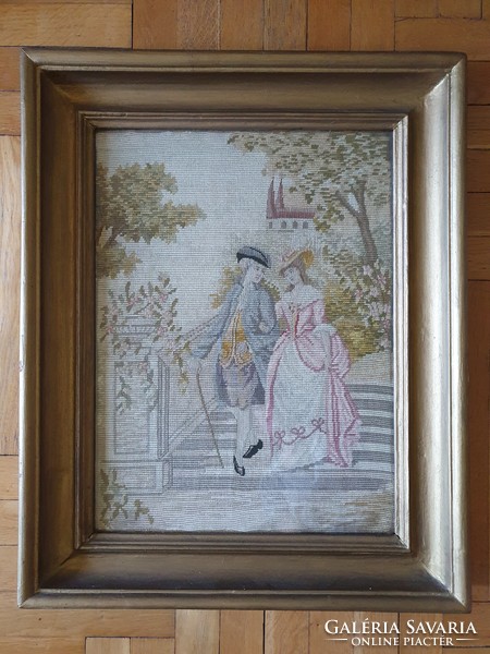 Antique tapestry picture - romance - 65x52cm