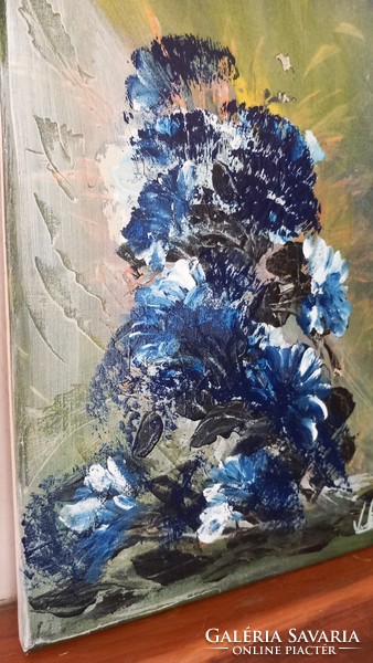 "Mélykék virágok".Festmény vászonra 30 x40cm
