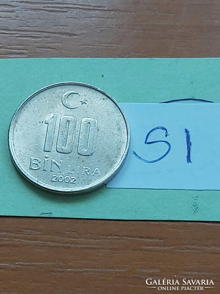 TÖRÖKORSZÁG 100 BIN (100.000) LÍRA 2002 Réz-Cink-Nikkel  SI