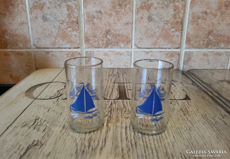 5 retro glasses together! Royal vodka glasses (3 pieces), 2 sailing Balaton souvenir glasses