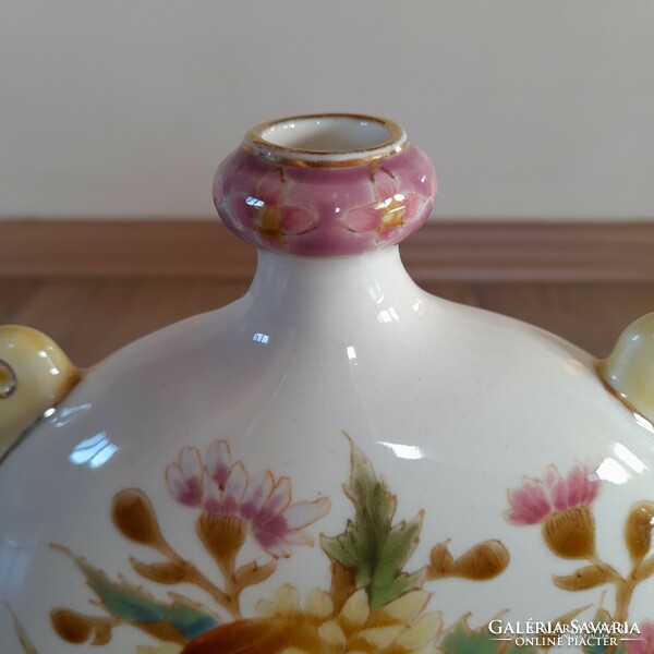 Antique Zsolnay floral water bottle